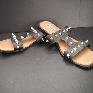 Steve Madden Charisma Ladies Size 10 Black Studded Faux Leather Slide Sandals